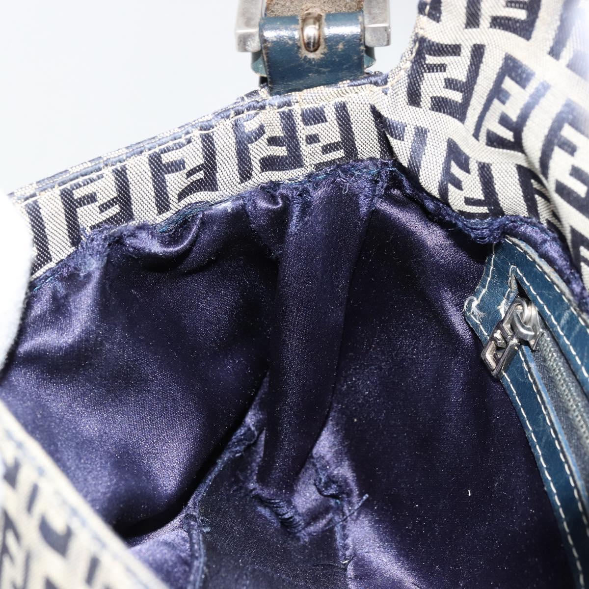 FENDI Zucchino Canvas Mamma Baguette Shoulder Bag Navy Silver Auth bs34528