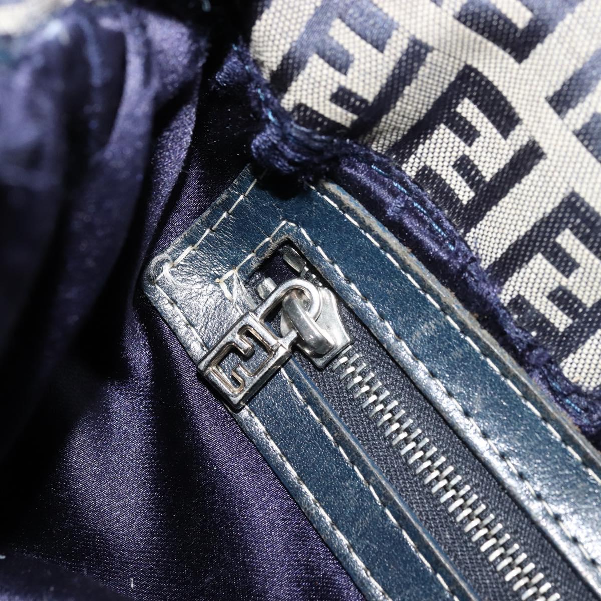 FENDI Zucchino Canvas Mamma Baguette Shoulder Bag Navy Silver Auth bs34528