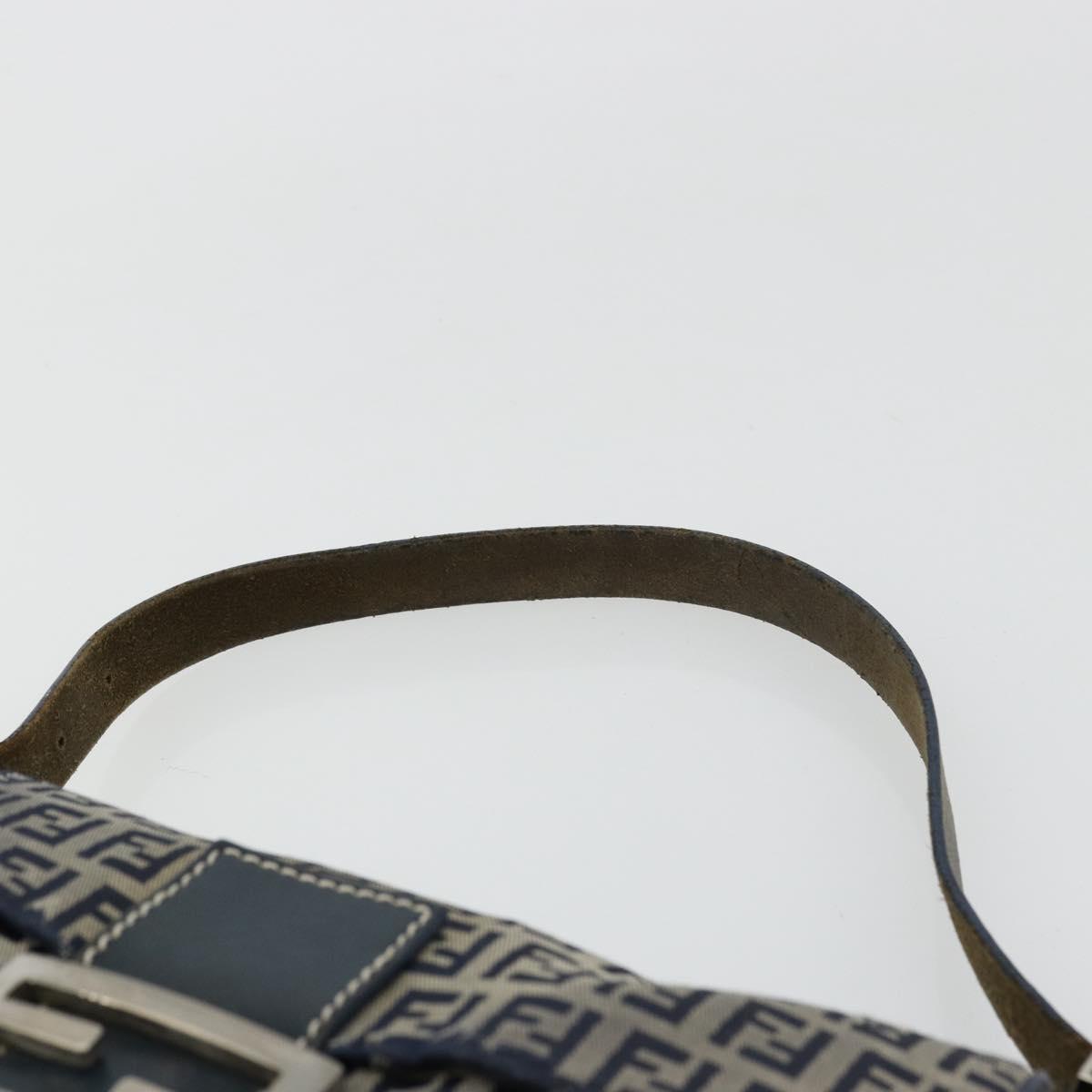 FENDI Zucchino Canvas Mamma Baguette Shoulder Bag Navy Silver Auth bs34528
