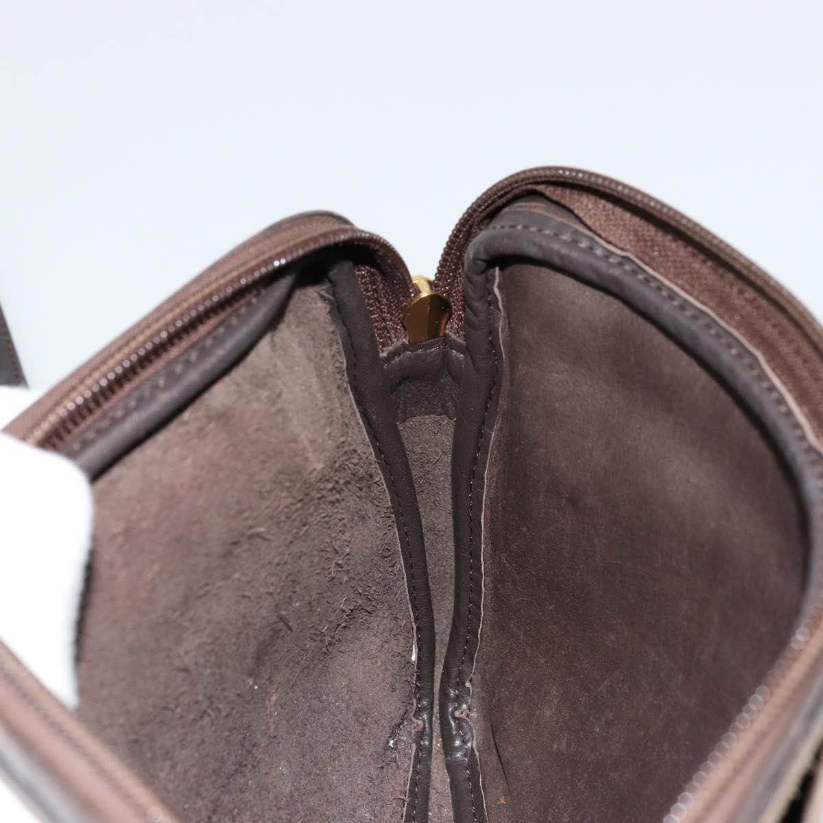LOEWE Anagram Shoulder Bag Leather Brown Gold Auth bs34530