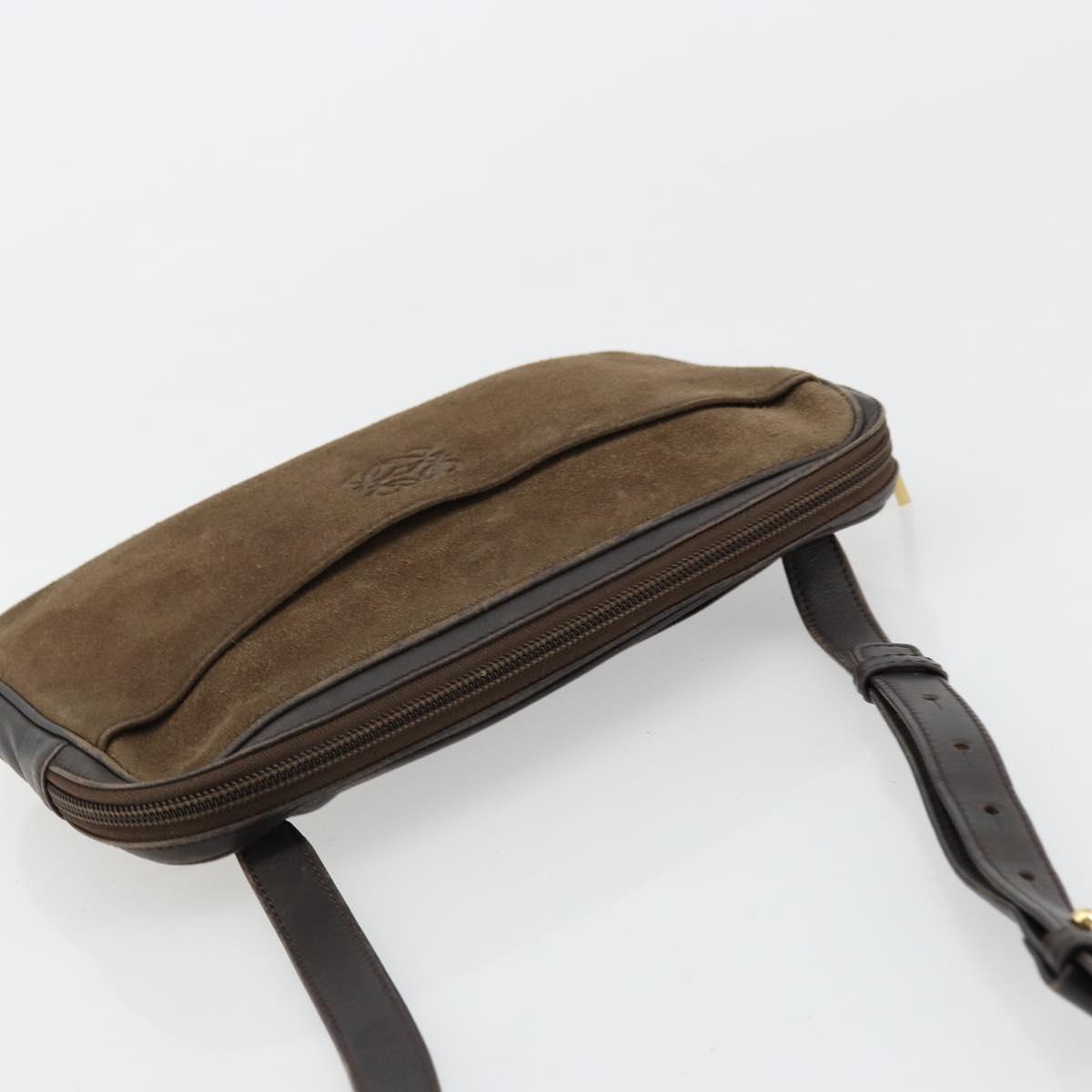 LOEWE Anagram Shoulder Bag Leather Brown Gold Auth bs34530