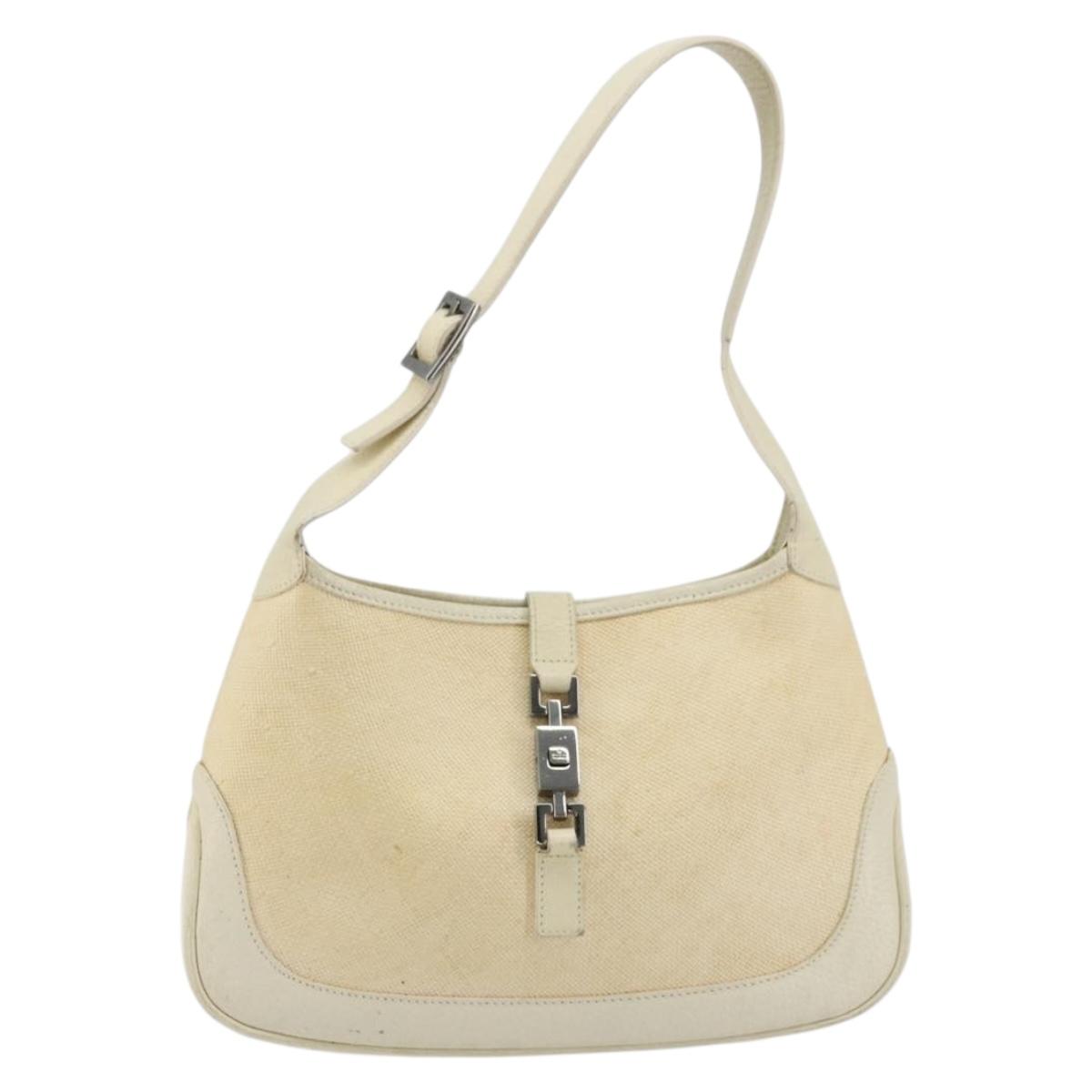 GUCCI Jackie Shoulder Bag Coated Canvas Beige Silver 001 3735 Auth bs34532