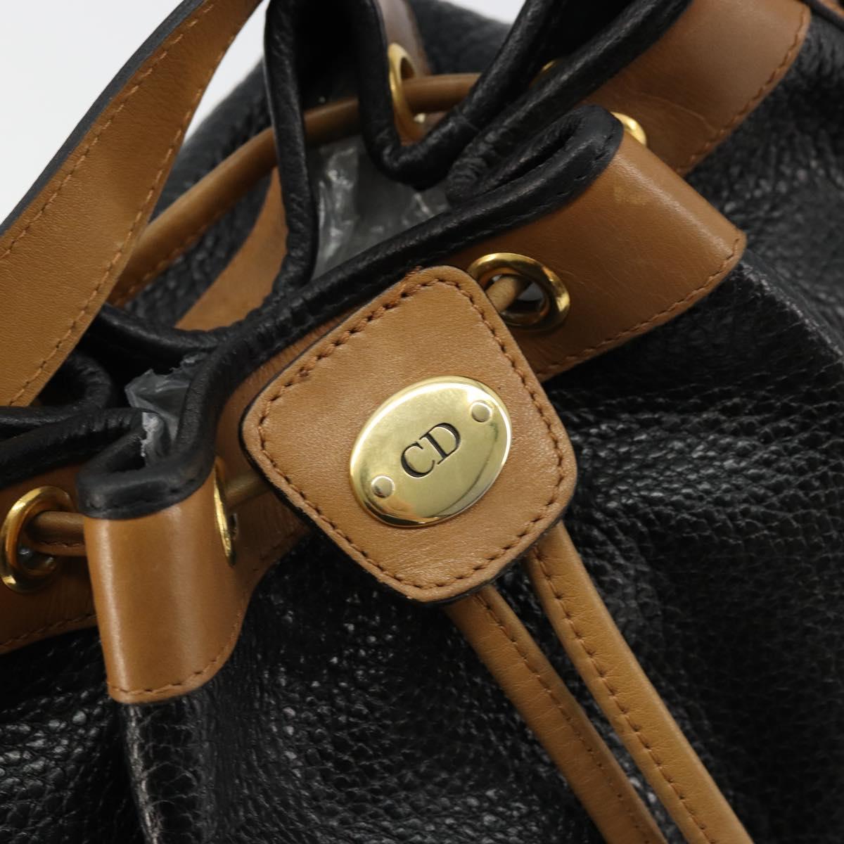 Christian Dior Purse Shoulder Bag Leather Black Gold Auth bs34533