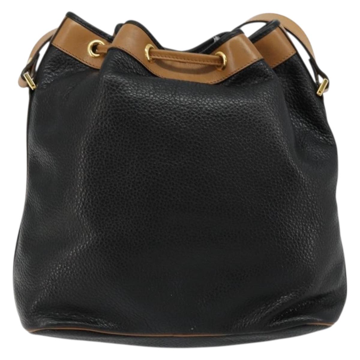 Christian Dior Purse Shoulder Bag Leather Black Gold Auth bs34533