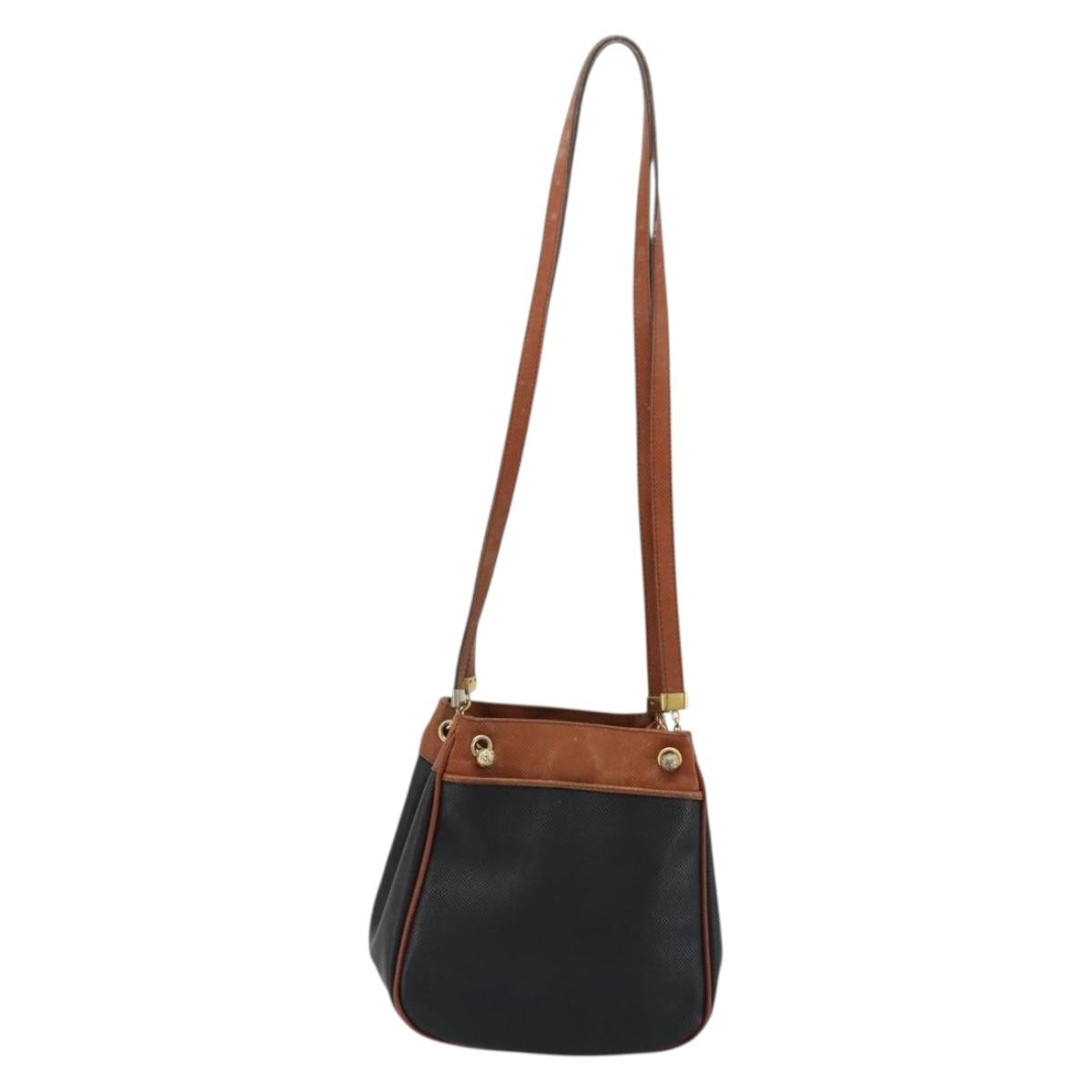 BOTTEGA VENETA Shoulder Bag PVC Leather Black Gold Auth bs34534