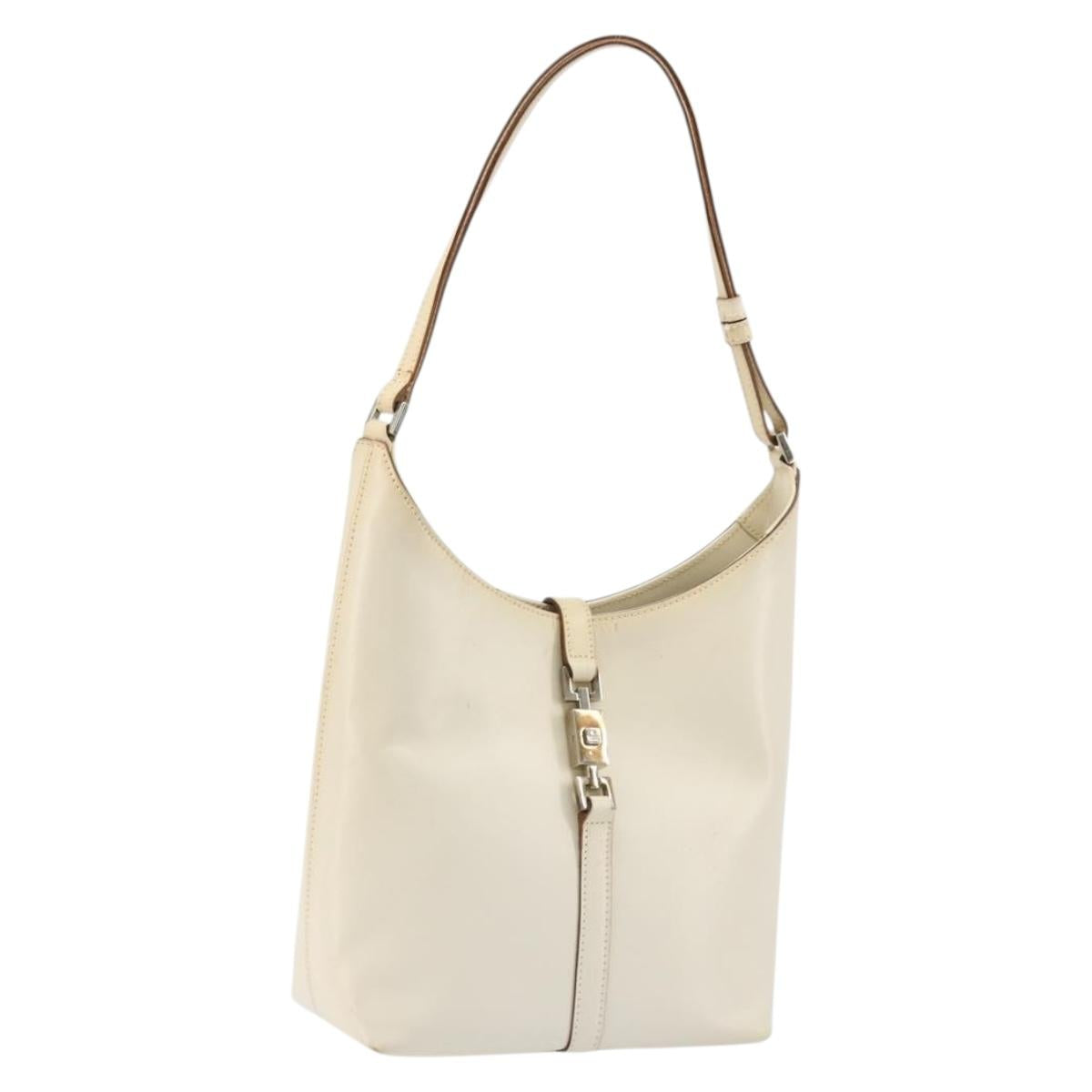 GUCCI Jackie Shoulder Bag Leather White Silver 001 3875 Auth bs34535