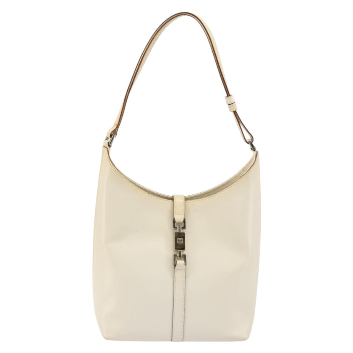 GUCCI Jackie Shoulder Bag Leather White Silver 001 3875 Auth bs34535