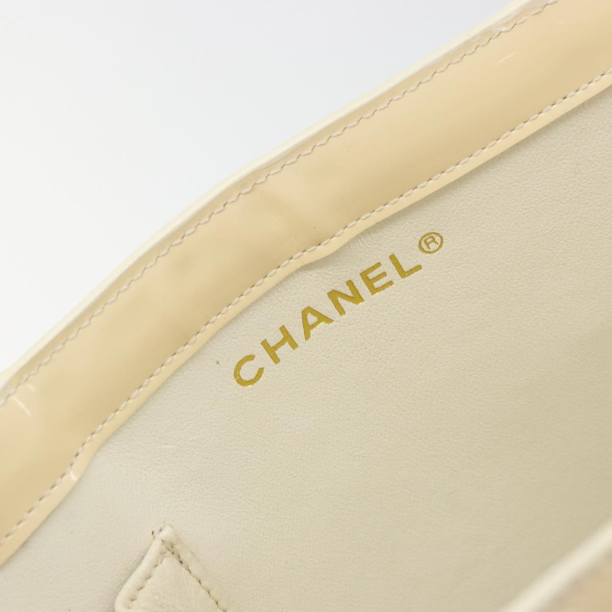 CHANEL Tote Bag Patent leather Ivory Gold CC Auth bs34540
