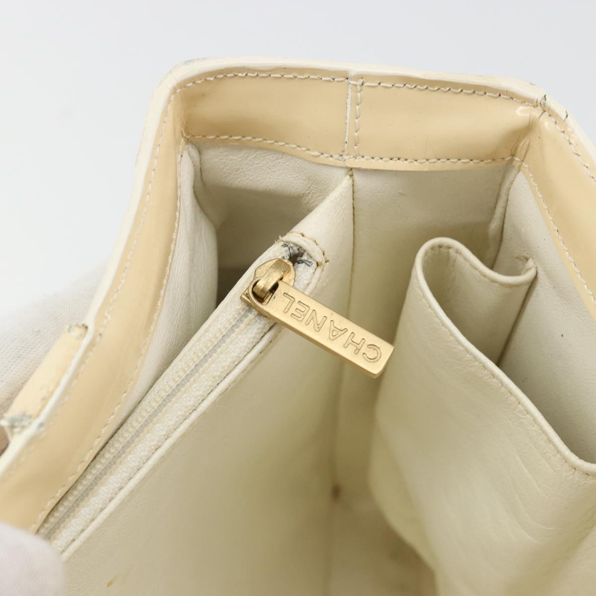 CHANEL Tote Bag Patent leather Ivory Gold CC Auth bs34540