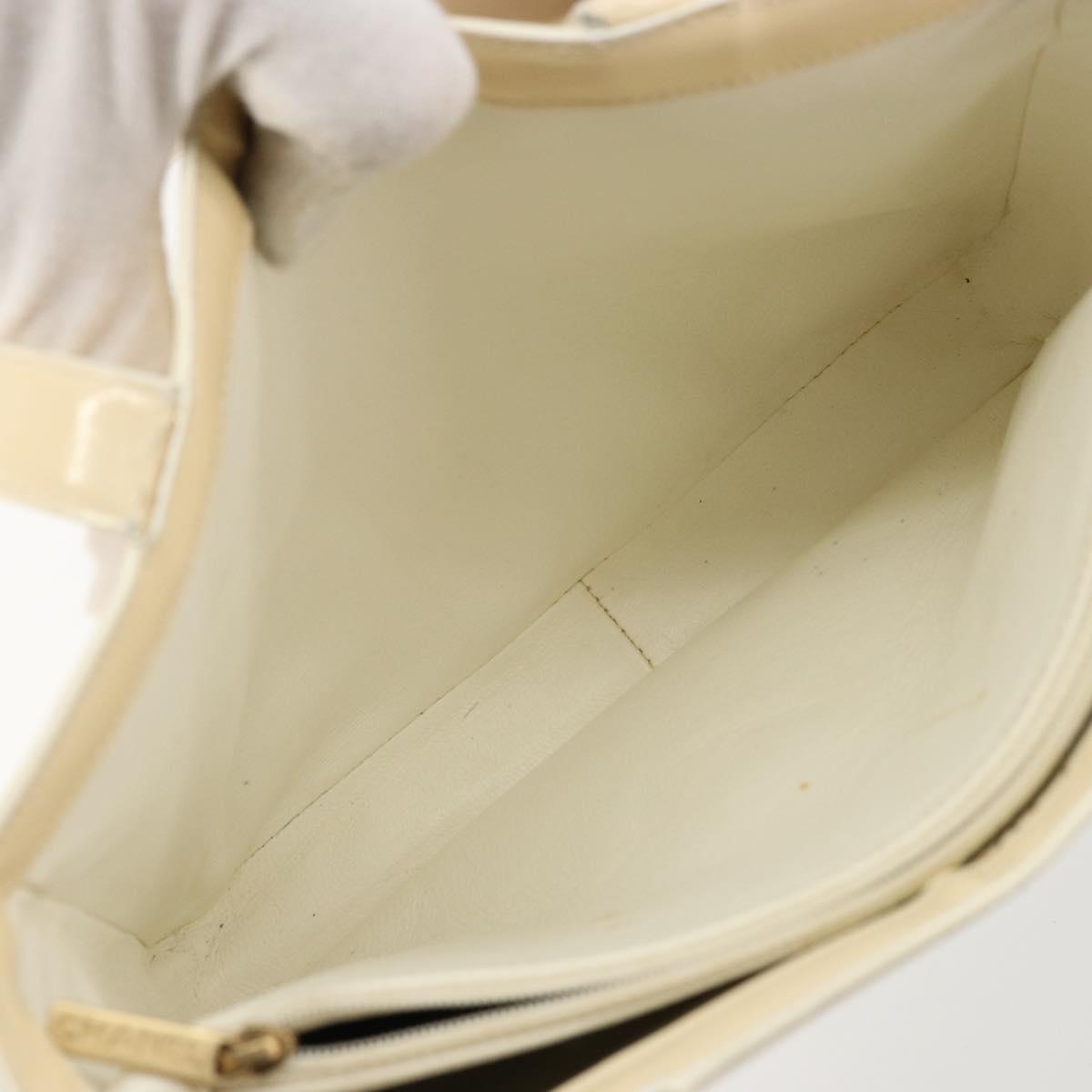 CHANEL Tote Bag Patent leather Ivory Gold CC Auth bs34540