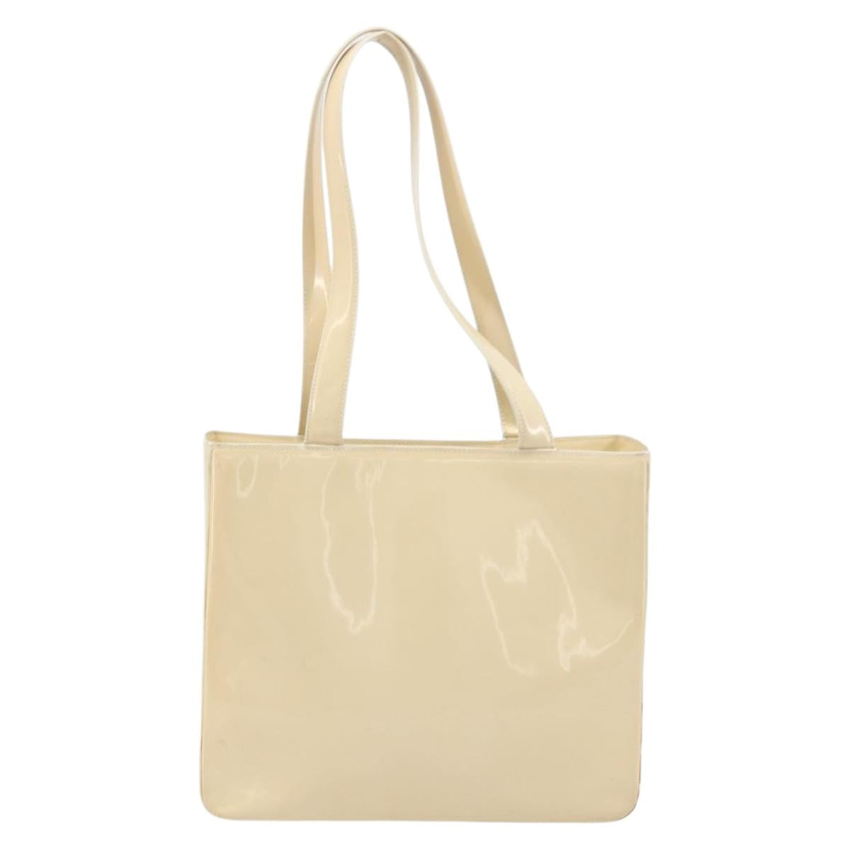 CHANEL Tote Bag Patent leather Ivory Gold CC Auth bs34540