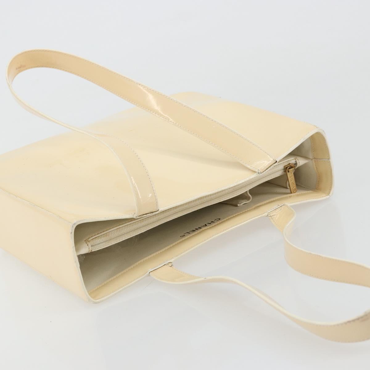 CHANEL Tote Bag Patent leather Ivory Gold CC Auth bs34540
