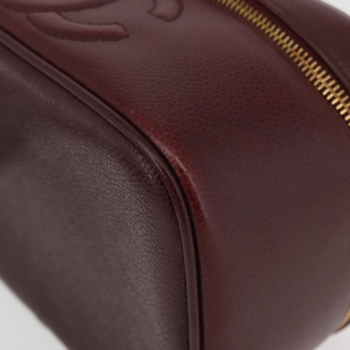 CHANEL Vanity Pouch Caviar Skin Bordeaux Gold CC Auth bs34541