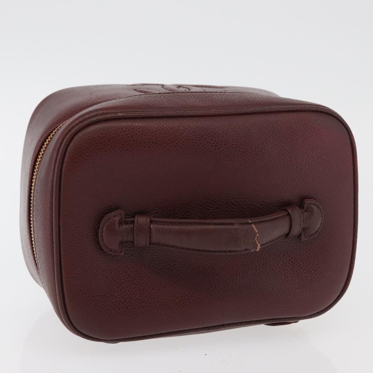 CHANEL Vanity Pouch Caviar Skin Bordeaux Gold CC Auth bs34541