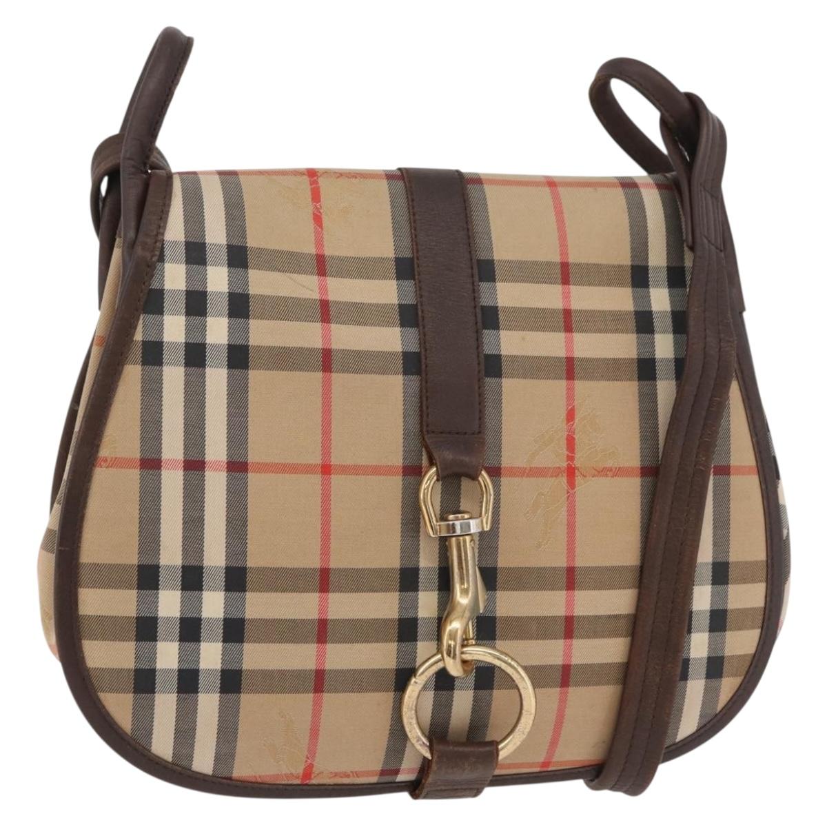 Burberrys Nova Check Shoulder Bag Canvas Leather Beige Gold Auth bs34544