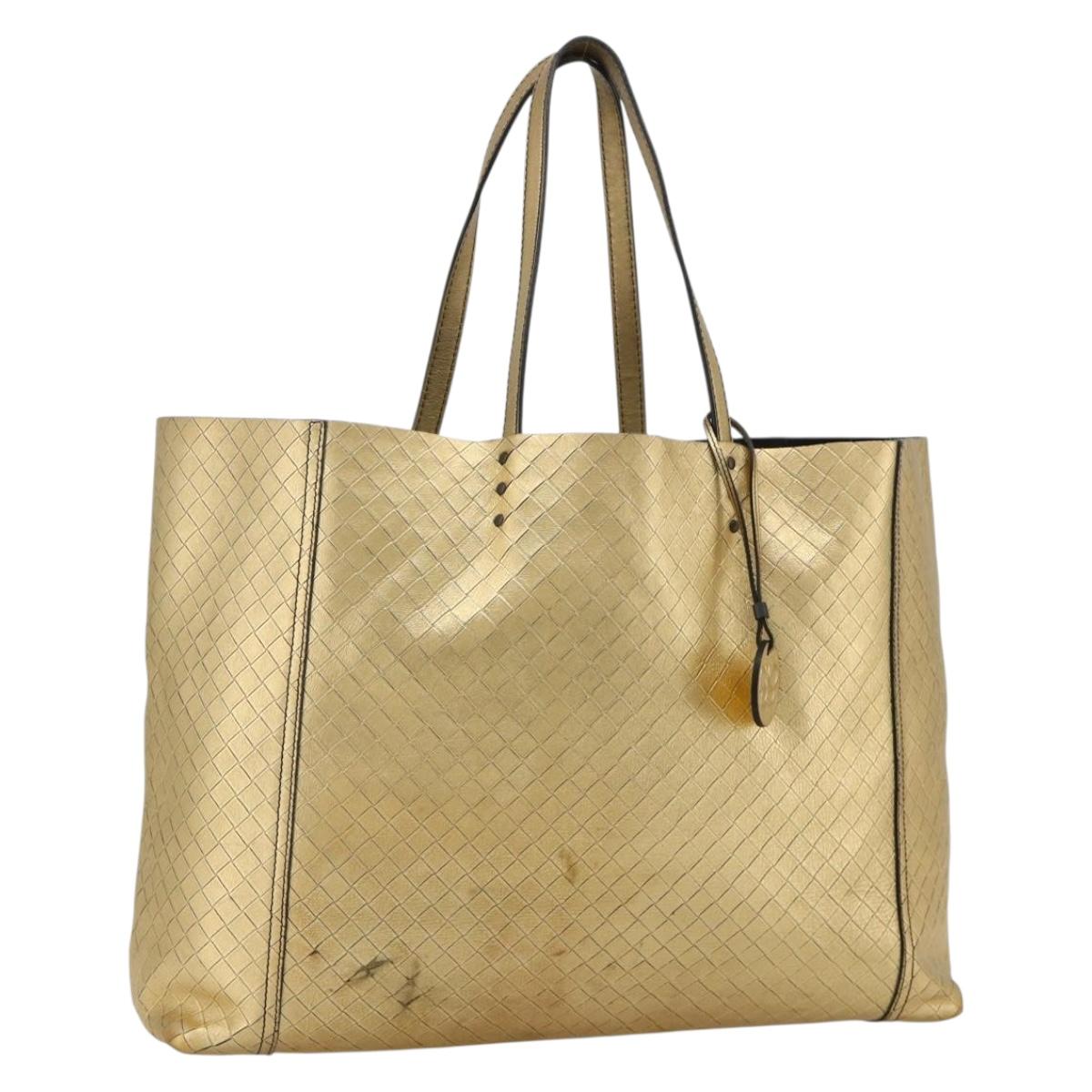 BOTTEGA VENETA INTRECCIATO Tote Bag Leather Gold Auth bs34545
