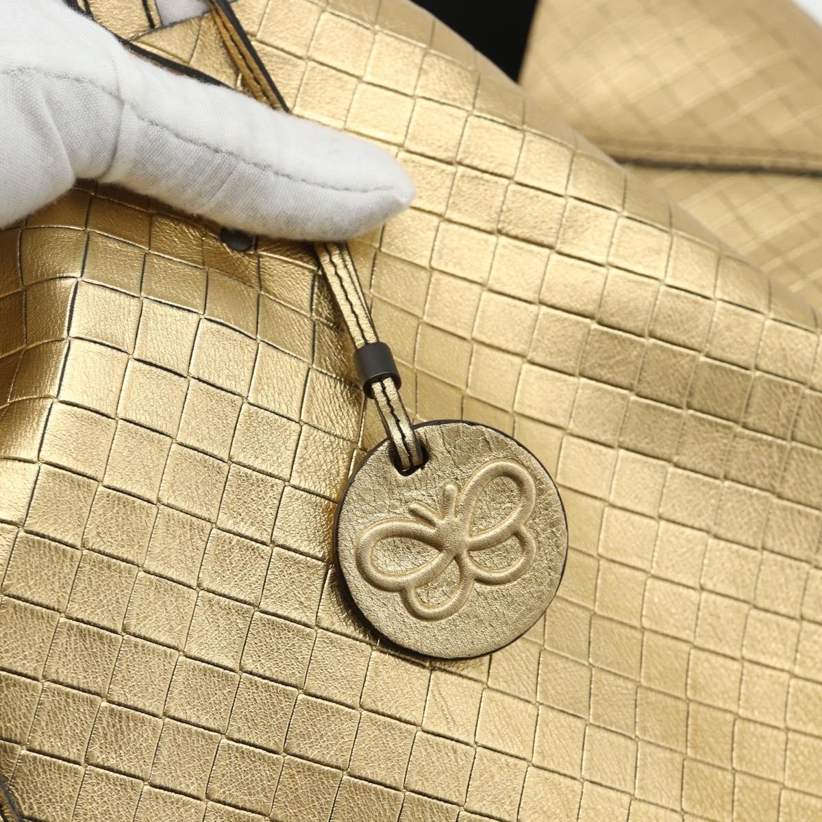 BOTTEGA VENETA INTRECCIATO Tote Bag Leather Gold Auth bs34545