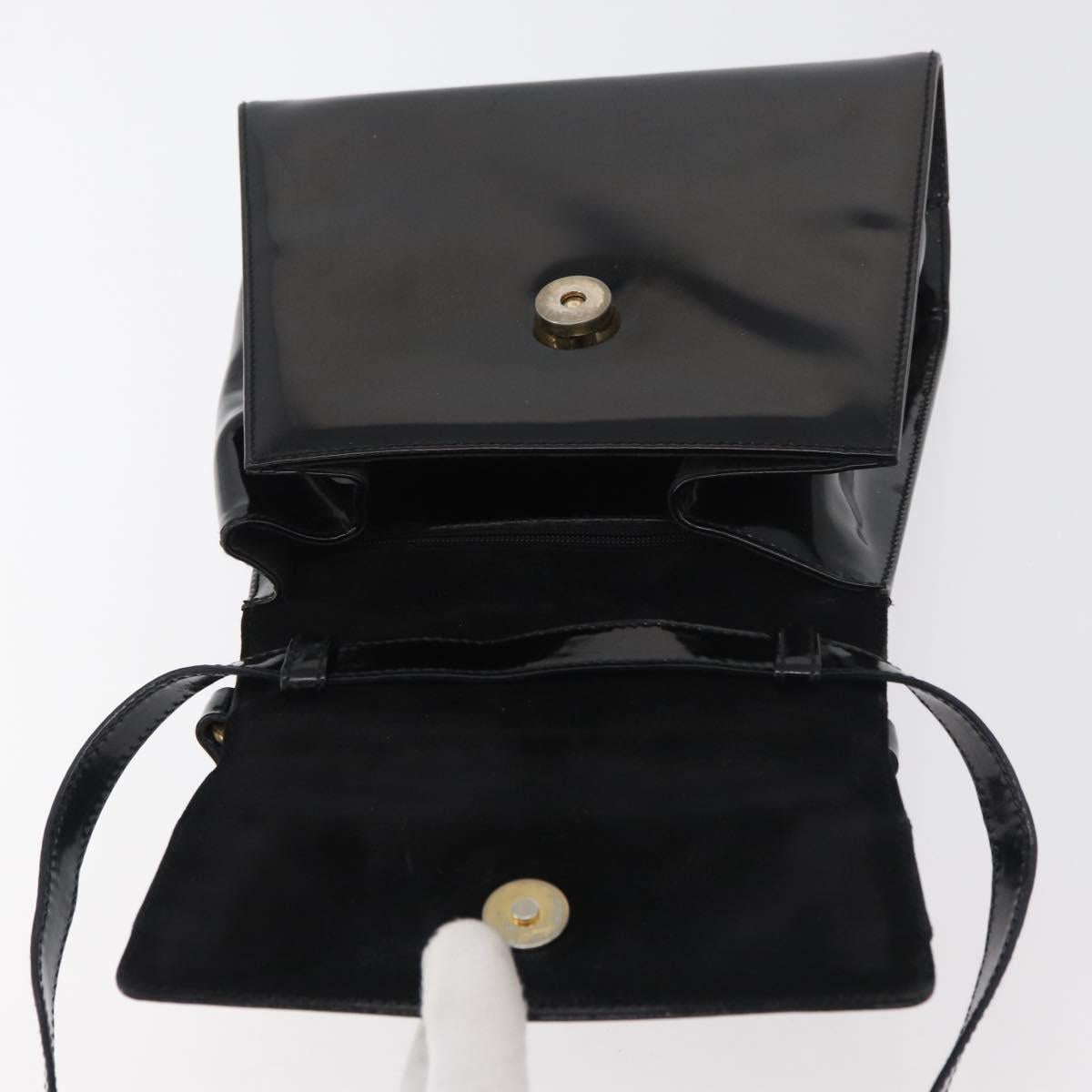 Salvatore Ferragamo Vala Hand Bag Patent leather 2way Black Gold Auth bs34547