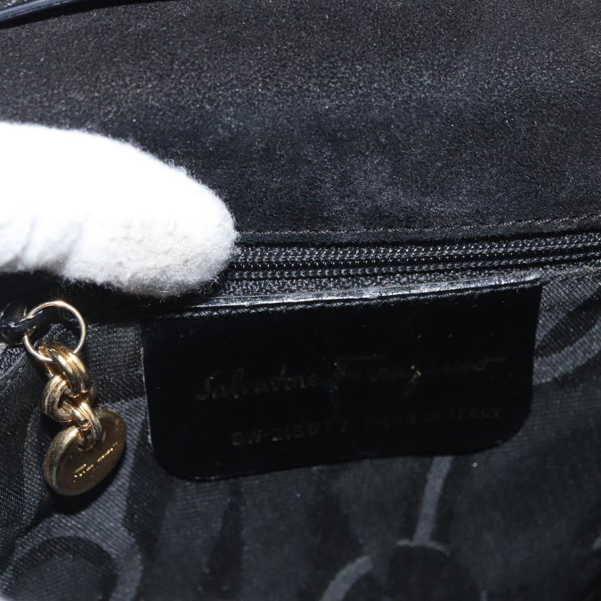 Salvatore Ferragamo Vala Hand Bag Patent leather 2way Black Gold Auth bs34547
