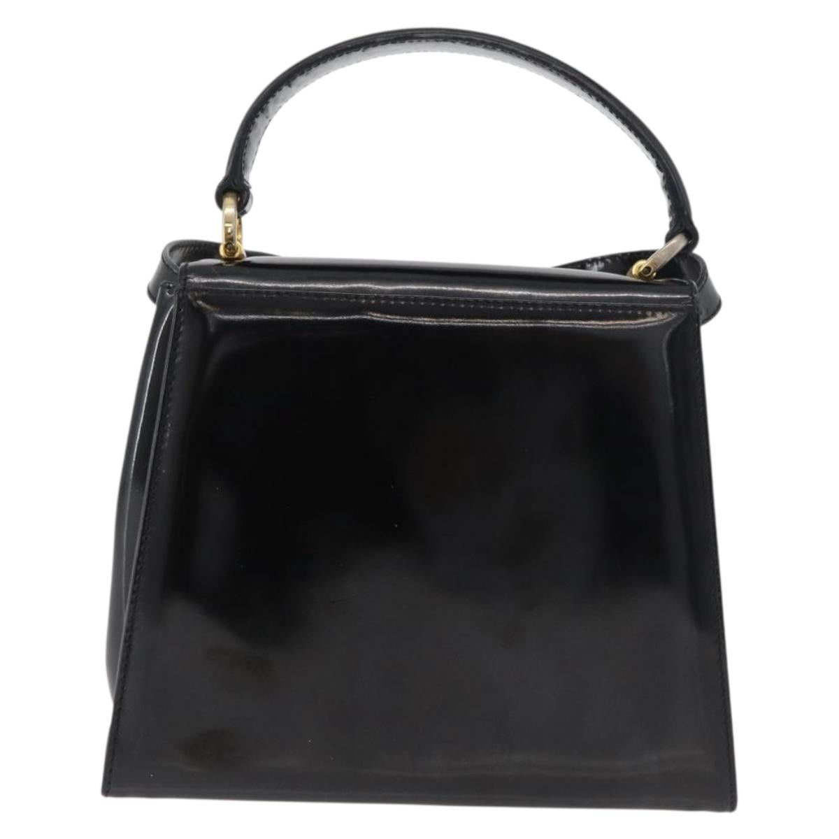 Salvatore Ferragamo Vala Hand Bag Patent leather 2way Black Gold Auth bs34547