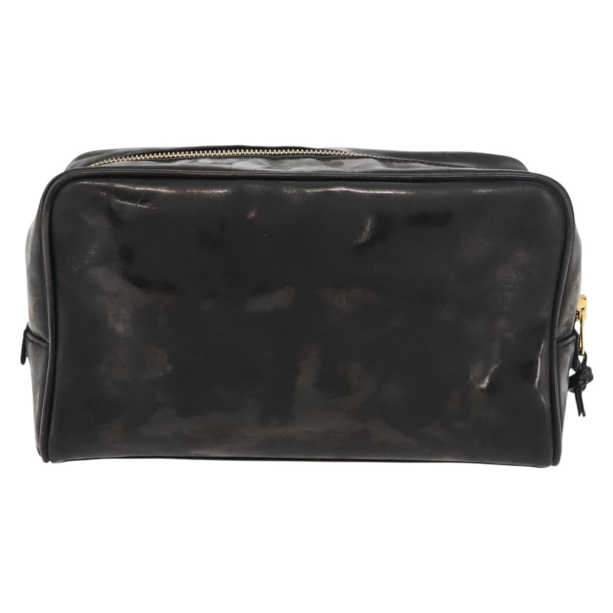 CHANEL Clutch Bag Patent leather Black Gold CC Auth bs34548