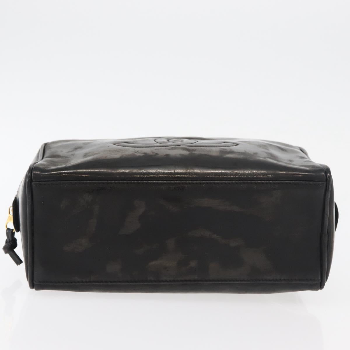 CHANEL Clutch Bag Patent leather Black Gold CC Auth bs34548