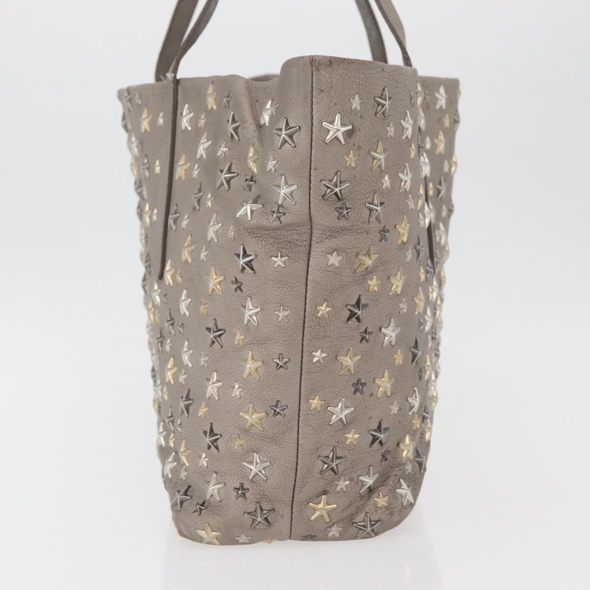 Jimmy Choo Tote Bag Leather Gray Gold Auth bs34549