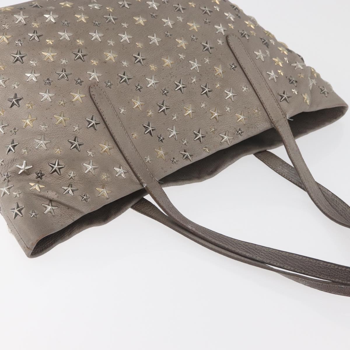 Jimmy Choo Tote Bag Leather Gray Gold Auth bs34549
