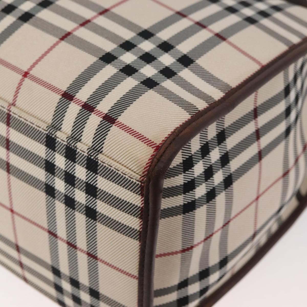 BURBERRY Nova Check Tote Bag Canvas Leather 2way Beige Silver Auth bs34550