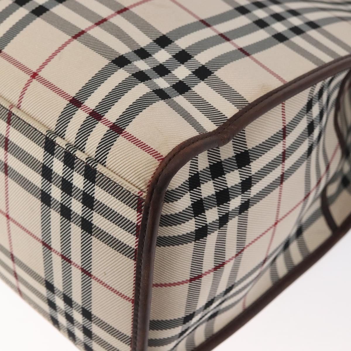 BURBERRY Nova Check Tote Bag Canvas Leather 2way Beige Silver Auth bs34550