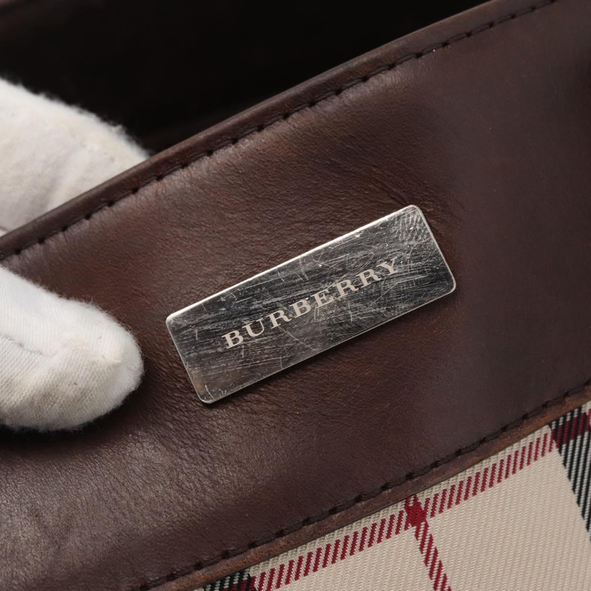 BURBERRY Nova Check Tote Bag Canvas Leather 2way Beige Silver Auth bs34550