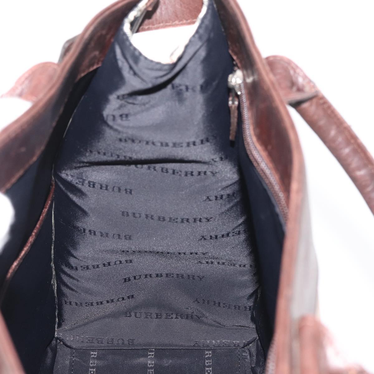 BURBERRY Nova Check Tote Bag Canvas Leather 2way Beige Silver Auth bs34550