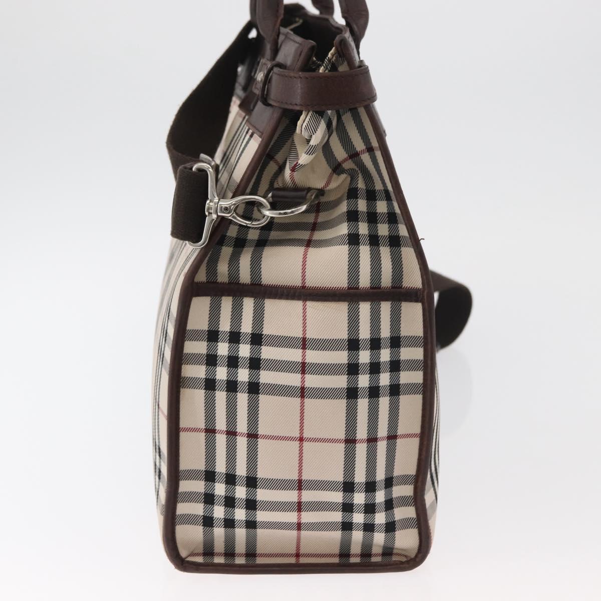 BURBERRY Nova Check Tote Bag Canvas Leather 2way Beige Silver Auth bs34550