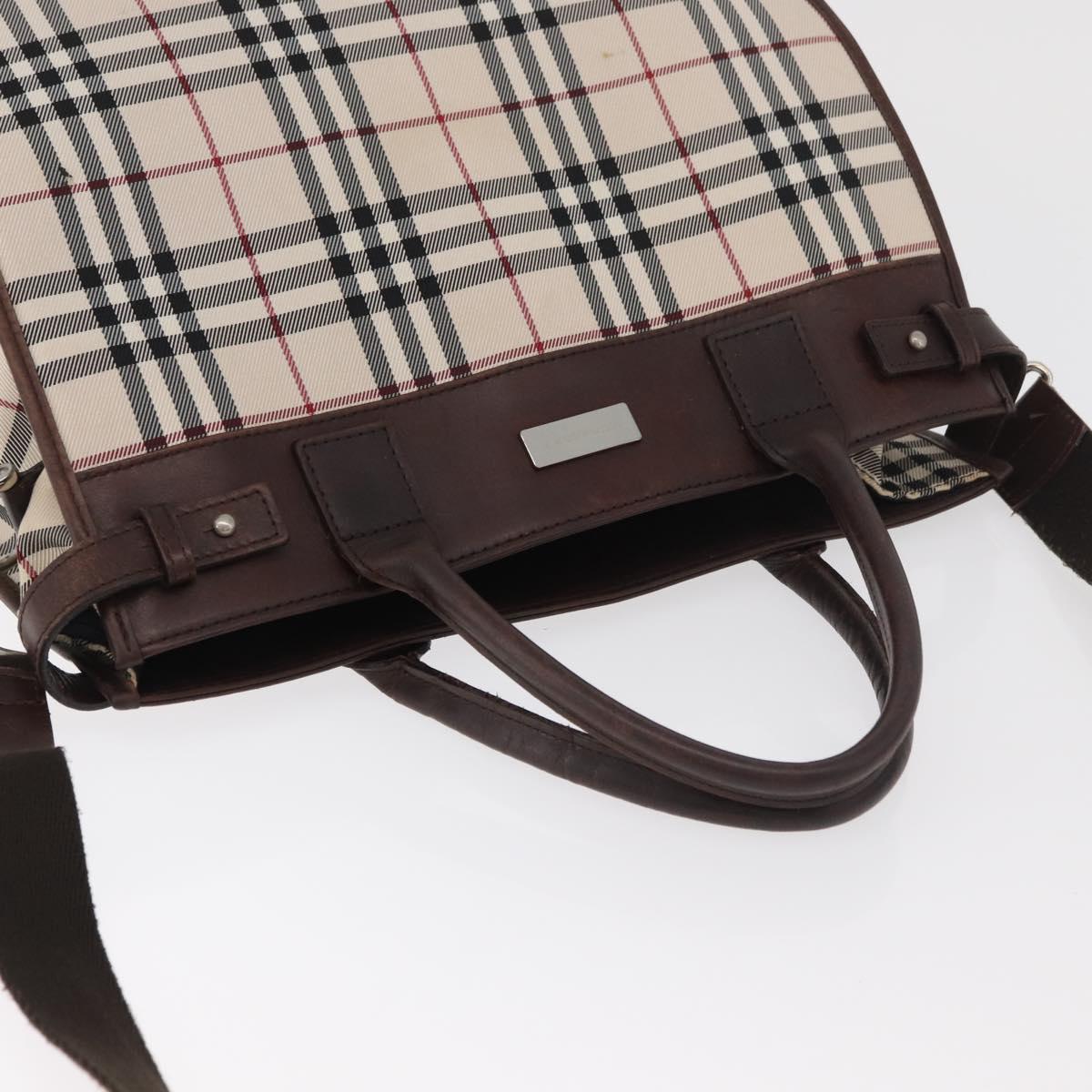 BURBERRY Nova Check Tote Bag Canvas Leather 2way Beige Silver Auth bs34550