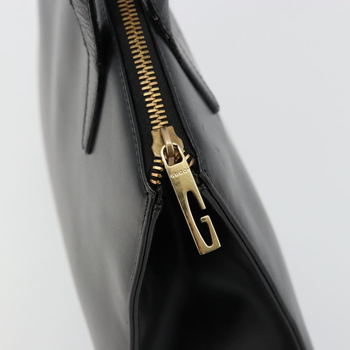 GUCCI Hand Bag Leather Black Gold 000 2058 0569 0 Auth bs34554