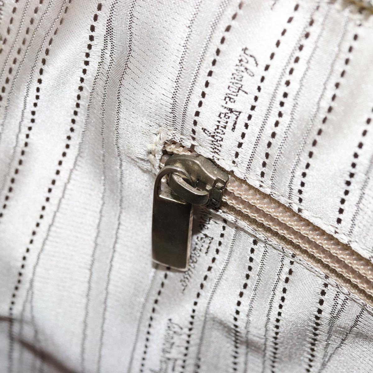 Salvatore Ferragamo Gancini Hand Bag Leather White Silver Auth bs34555