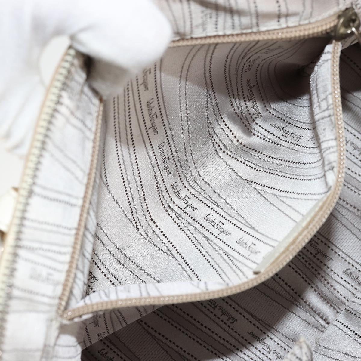 Salvatore Ferragamo Gancini Hand Bag Leather White Silver Auth bs34555