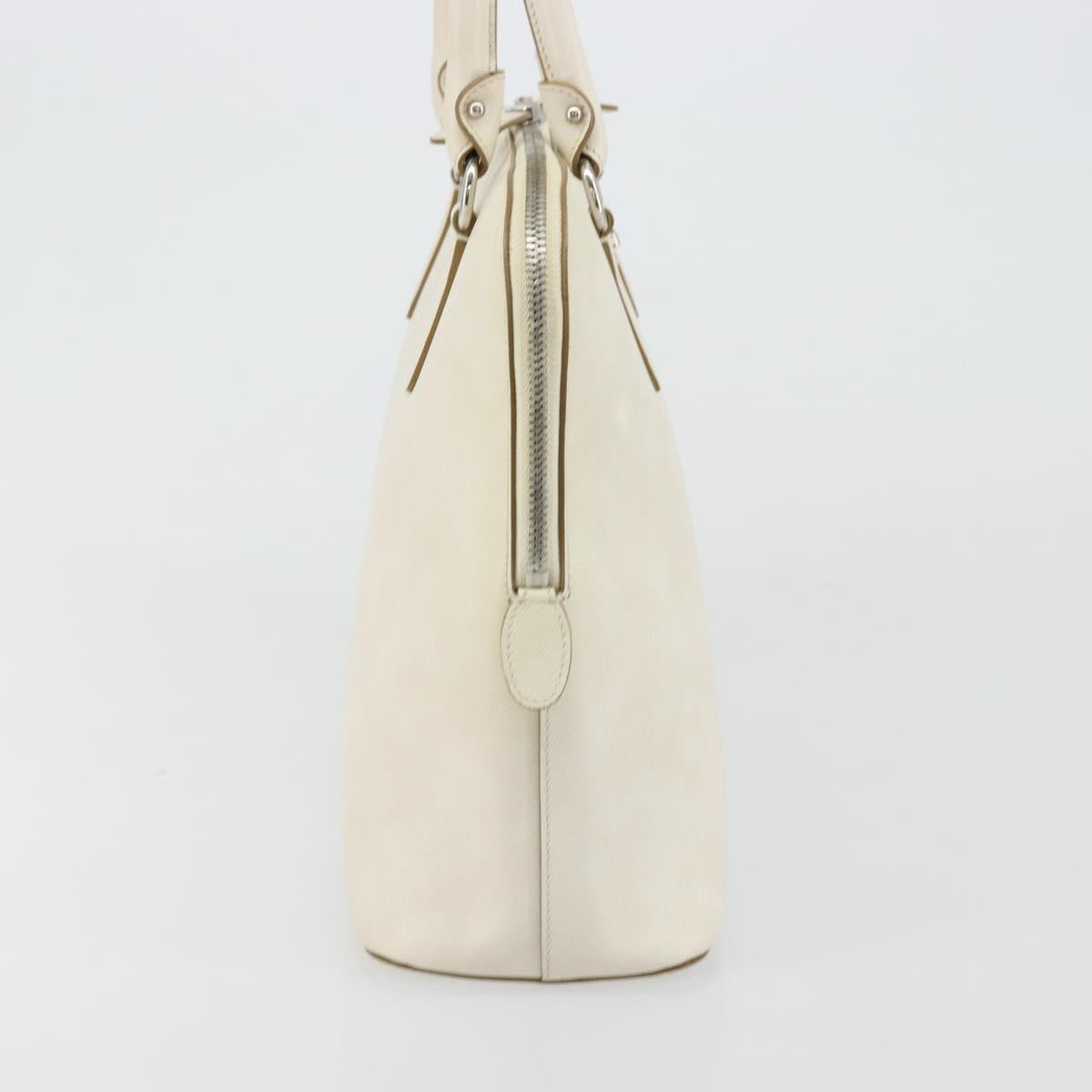 Salvatore Ferragamo Gancini Hand Bag Leather White Silver Auth bs34555