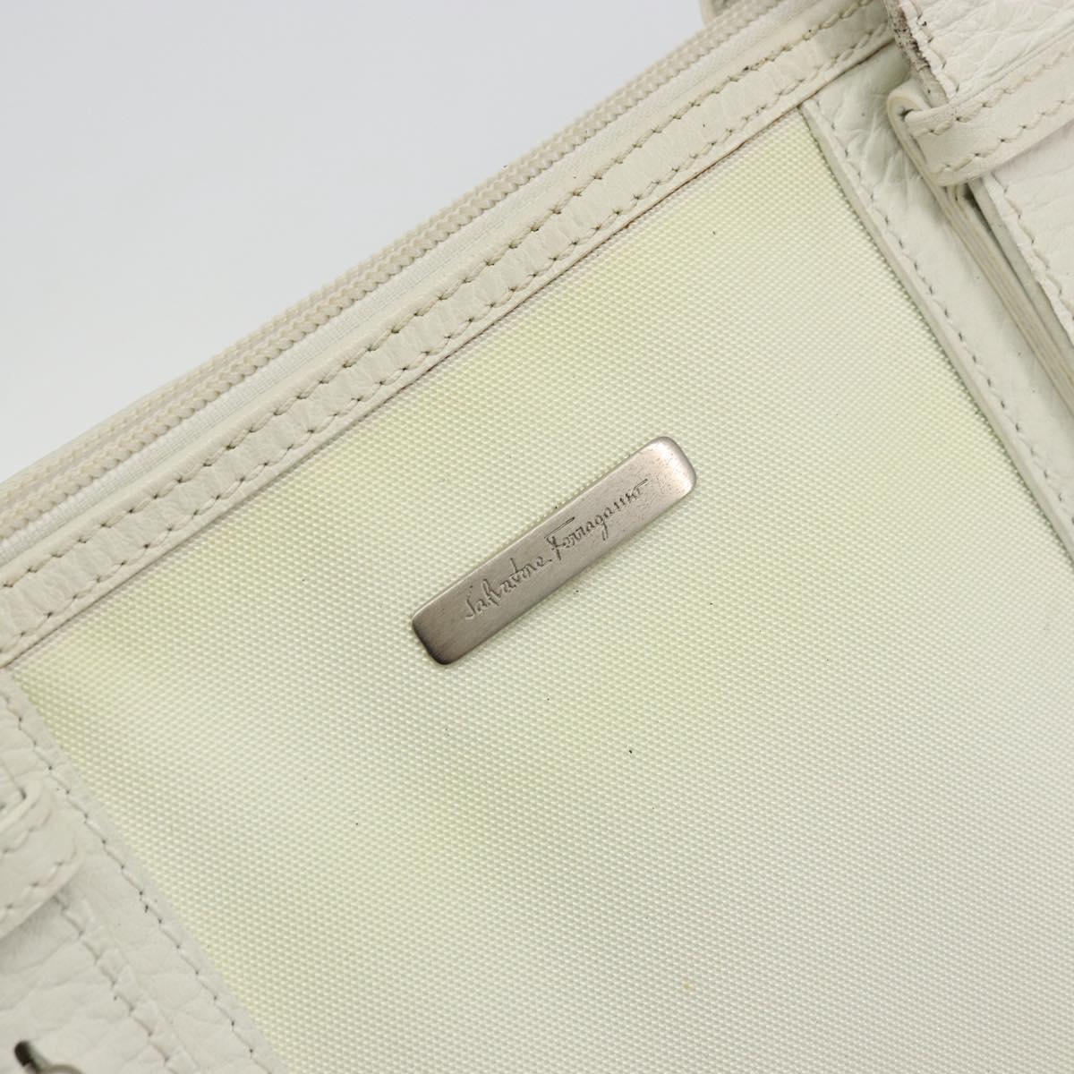 Salvatore Ferragamo Tote Bag Nylon White Silver Auth bs34557
