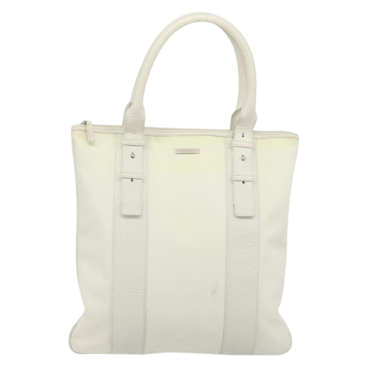 Salvatore Ferragamo Tote Bag Nylon White Silver Auth bs34557