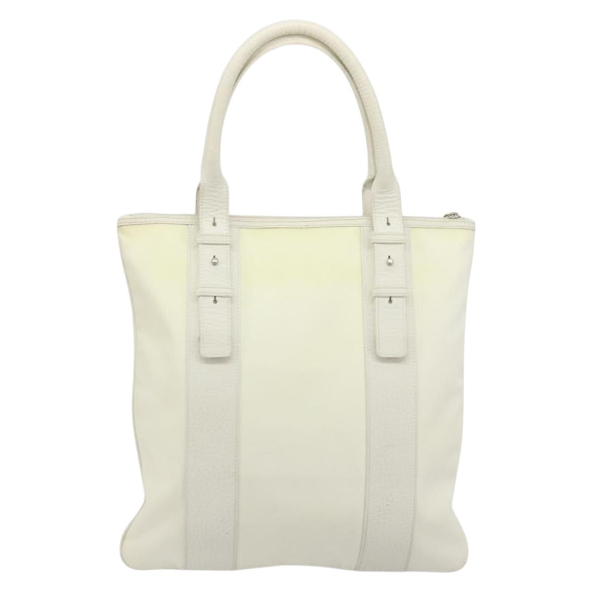 Salvatore Ferragamo Tote Bag Nylon White Silver Auth bs34557
