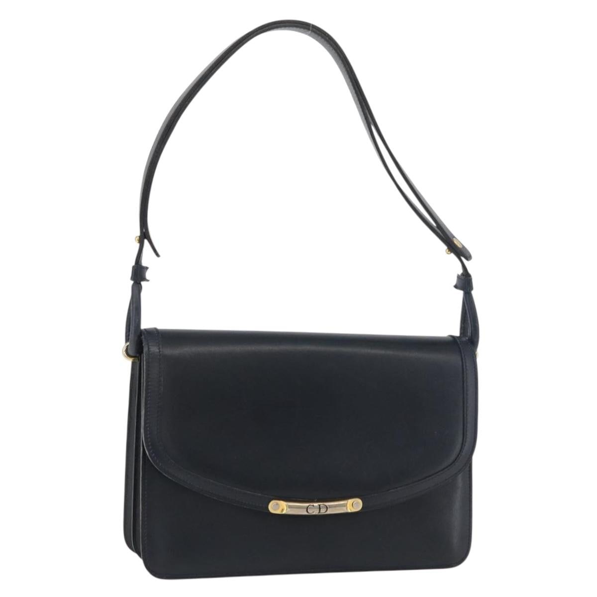 Christian Dior Shoulder Bag Leather Navy Gold Auth bs34558
