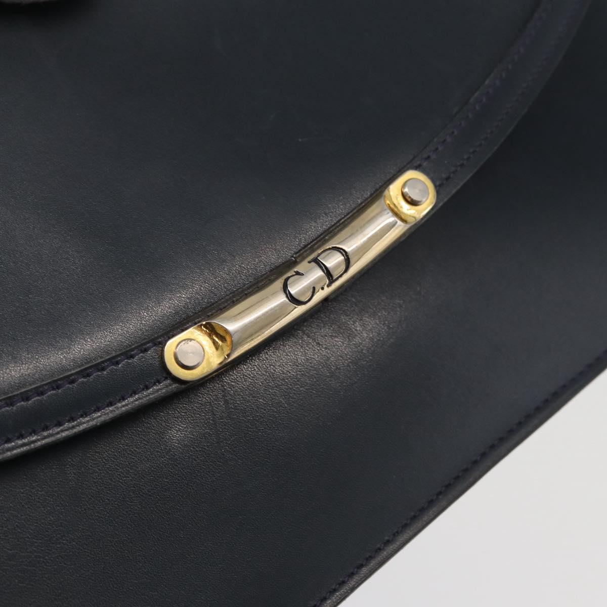 Christian Dior Shoulder Bag Leather Navy Gold Auth bs34558