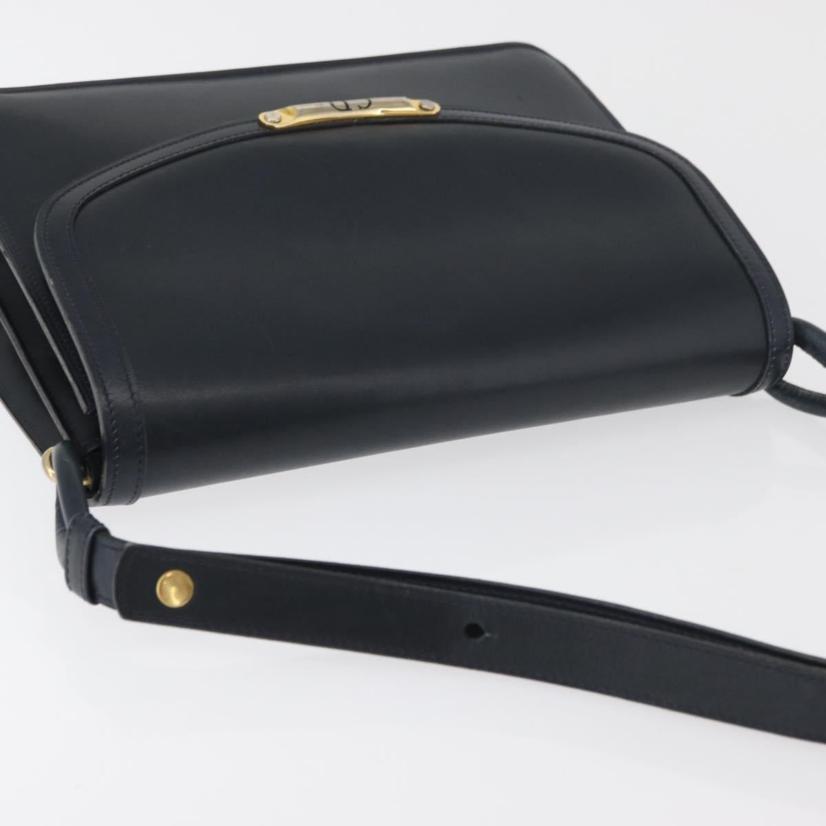 Christian Dior Shoulder Bag Leather Navy Gold Auth bs34558