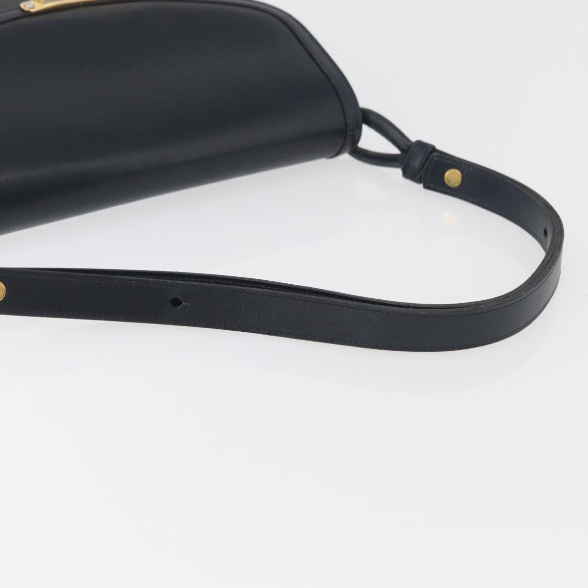 Christian Dior Shoulder Bag Leather Navy Gold Auth bs34558