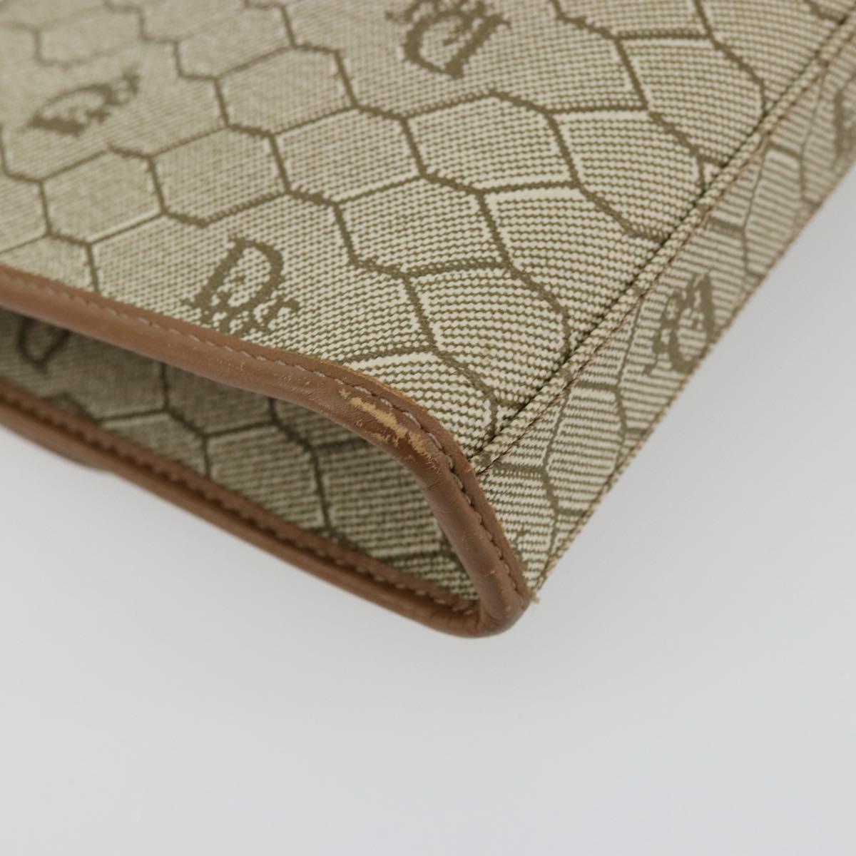Christian Dior Honeycomb Canvas Pouch PVC Leather Beige Gold Auth bs34559A