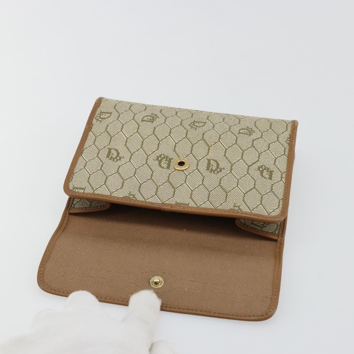 Christian Dior Honeycomb Canvas Pouch PVC Leather Beige Gold Auth bs34559A