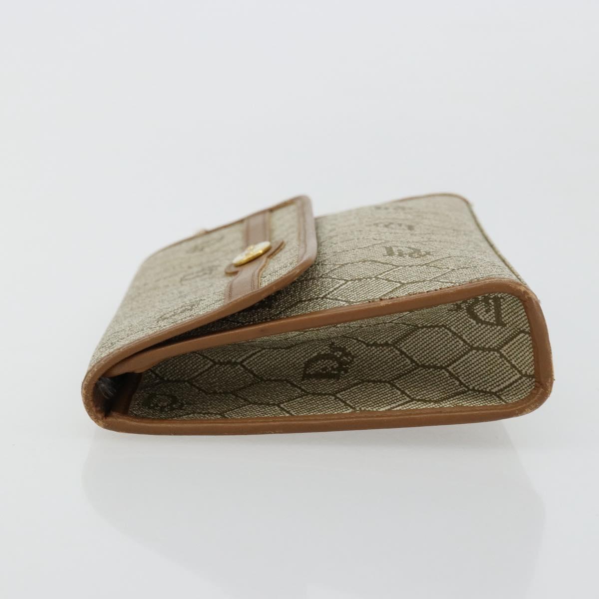Christian Dior Honeycomb Canvas Pouch PVC Leather Beige Gold Auth bs34559A