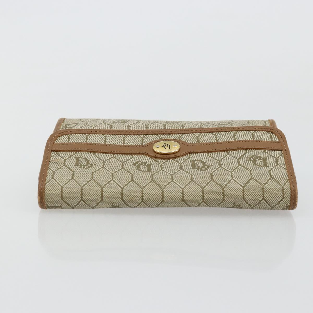 Christian Dior Honeycomb Canvas Pouch PVC Leather Beige Gold Auth bs34559A
