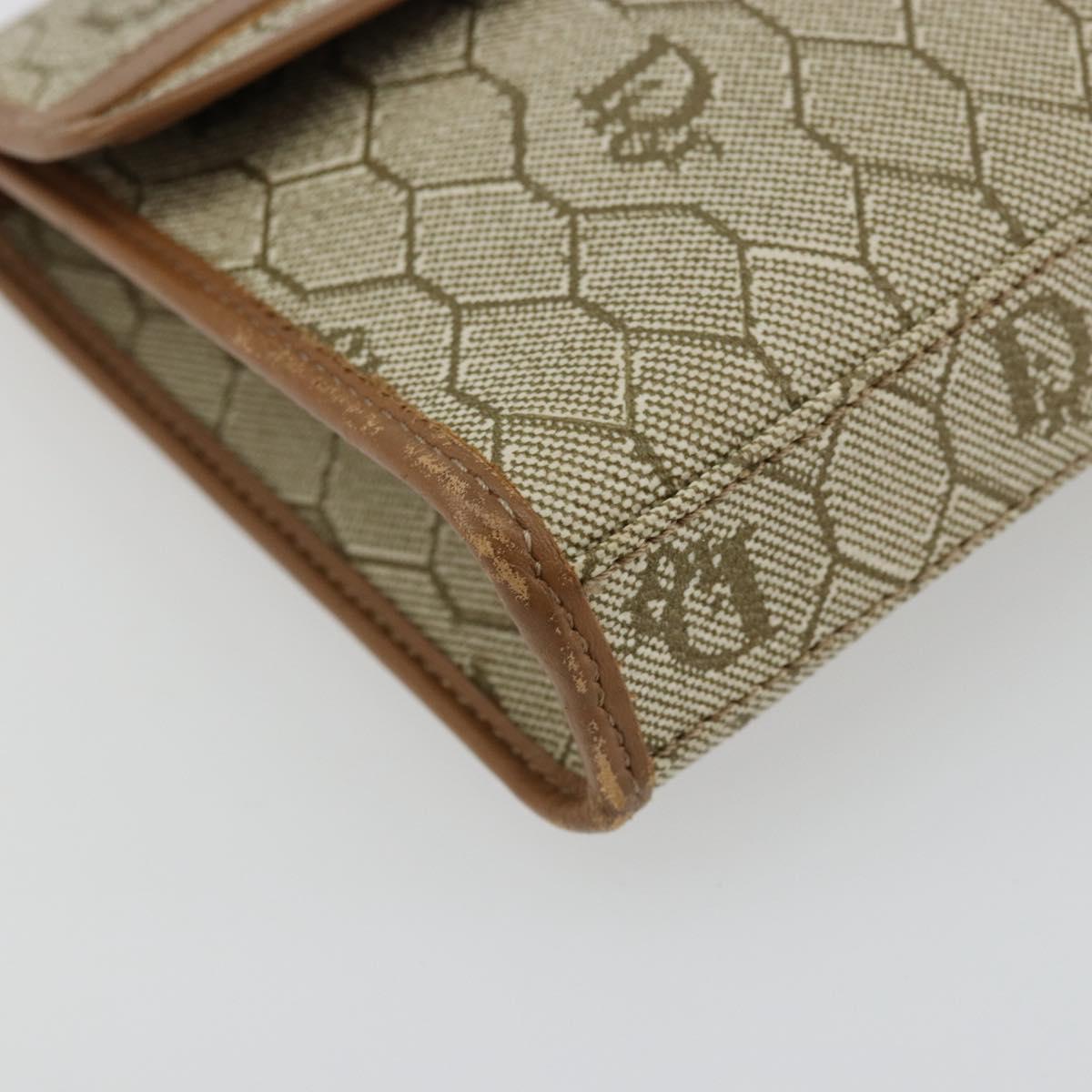 Christian Dior Honeycomb Canvas Pouch PVC Leather Beige Gold Auth bs34559A